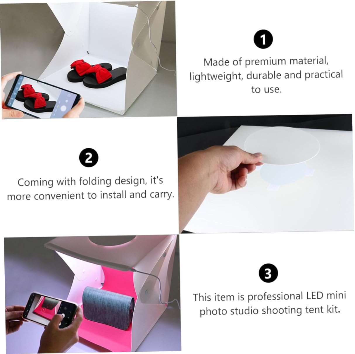 Veemoon Portable Photo Light Box 40cm with Dual LED Strips and Two Color Backdrops, Foldable Small Photography Tent for Professional Product Shooting and Studio Use