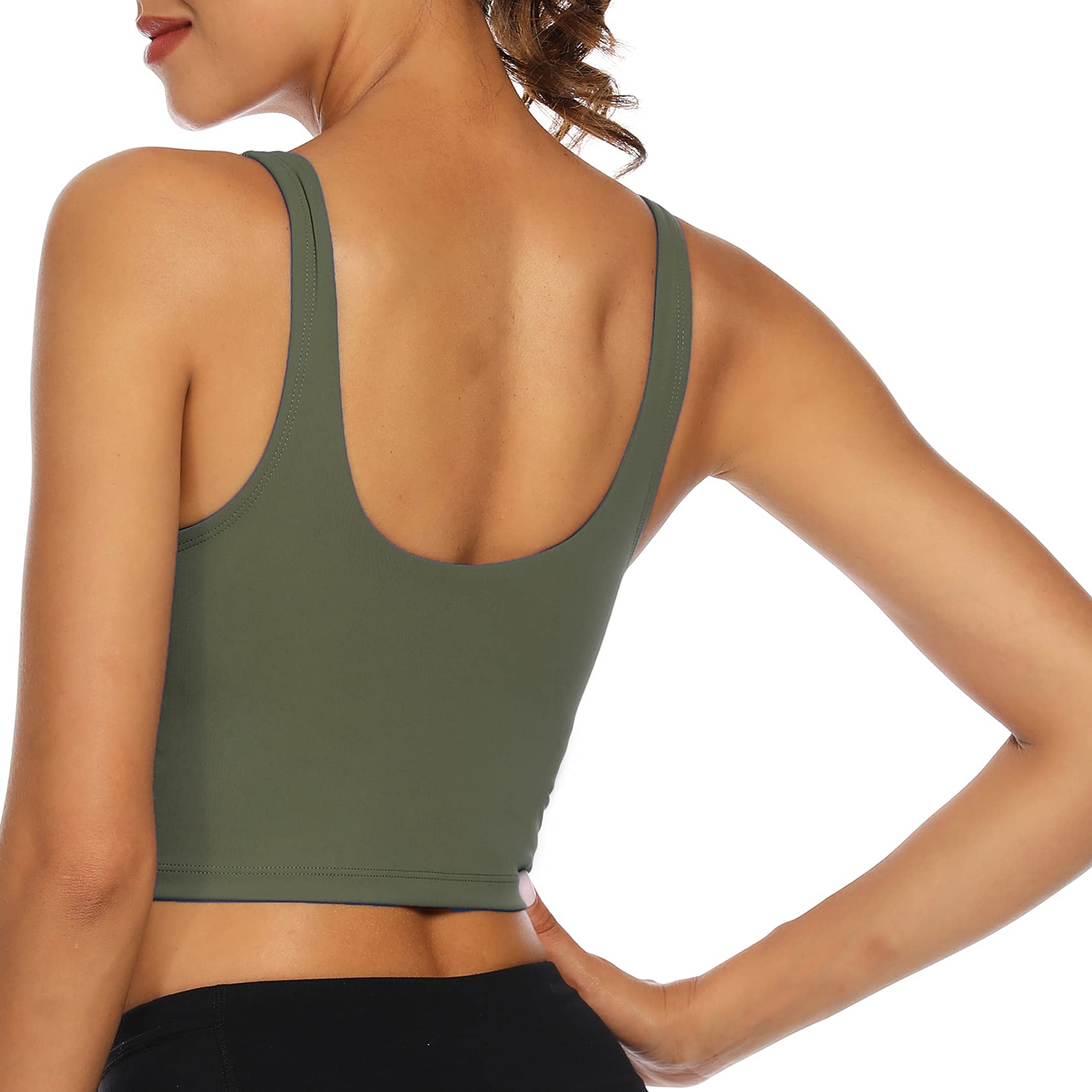Lemedy Women Sports Bra Longline Crop Tank Top Padded Workout Running Yoga