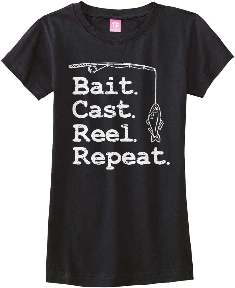 Threadrock Big Girls' Bait Cast Reel Repeat Fitted T-Shirt