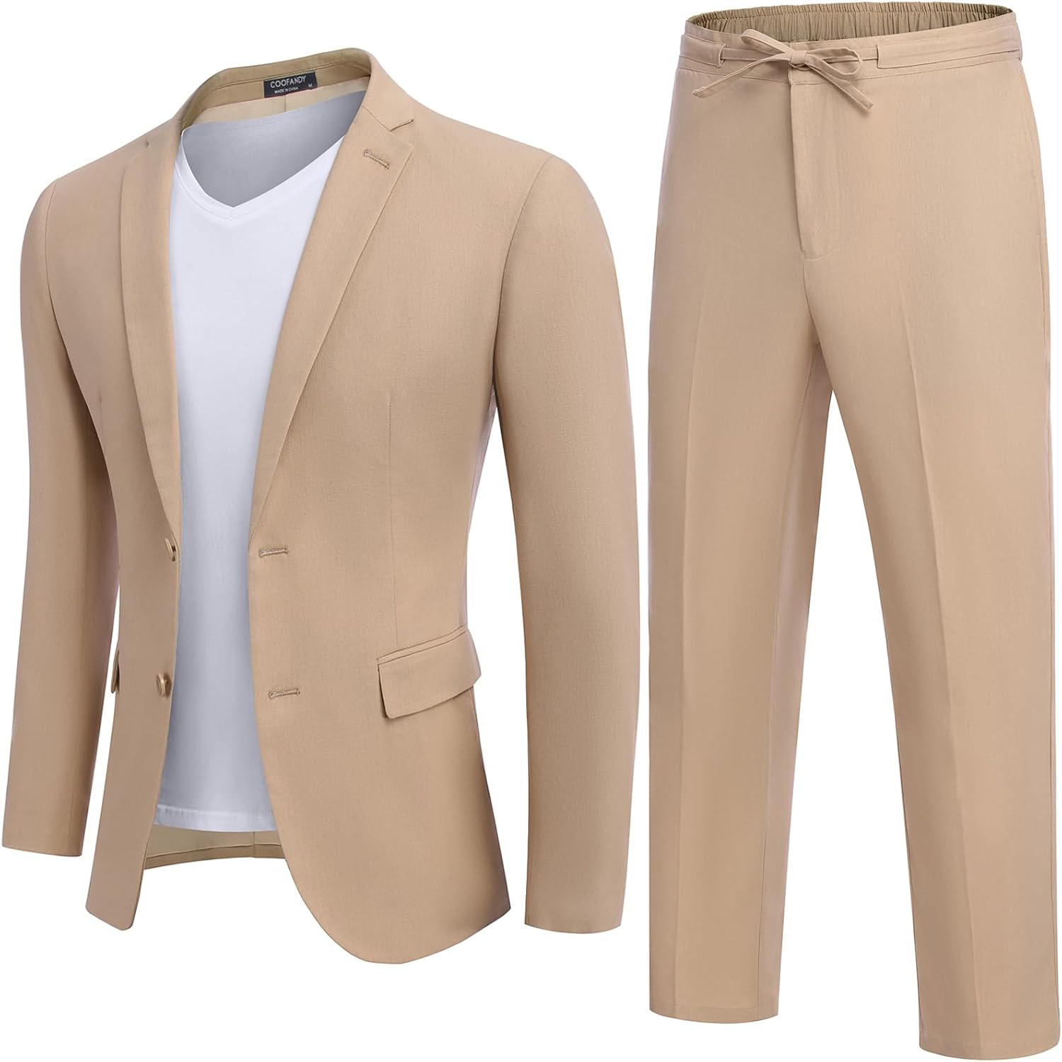 COOFANDY Men's 2 Piece Linen Suits Set Regular Fit Casual Lightweight Blazer Jacket and Pants - Image 3