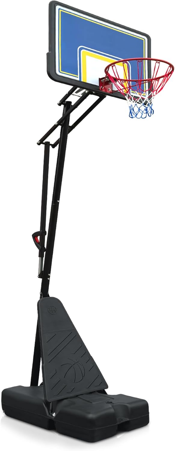 Heavy Duty Basketball Hoop Outdoor, 8-10ft Adjustable Basketball Goal with Dunkable Spring Rim, 44in Shatterproof Backboard & 143lb Water/Sand Base