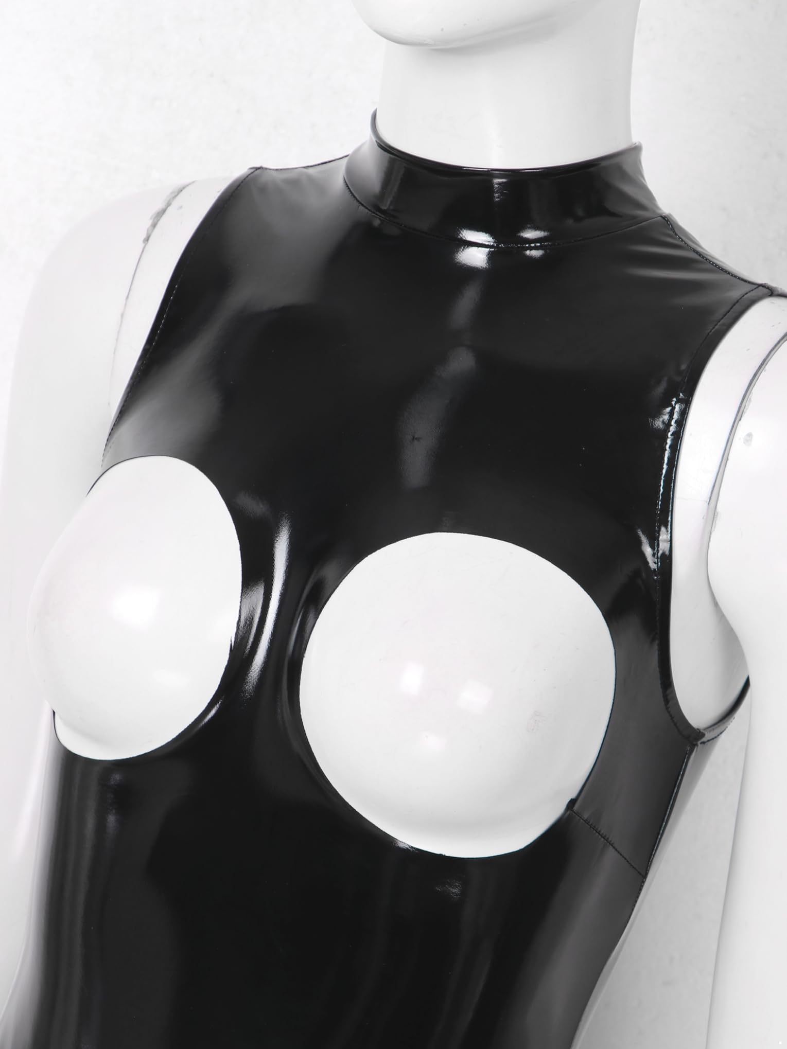 Hansber Latex Catsuit Poitrine Ouverte Entrejambe Ouvert Femmes Ouvert Fermeture Éclair Body Sans Manches Combinaison Intégrale Jumpsuit Soirée Clubwear