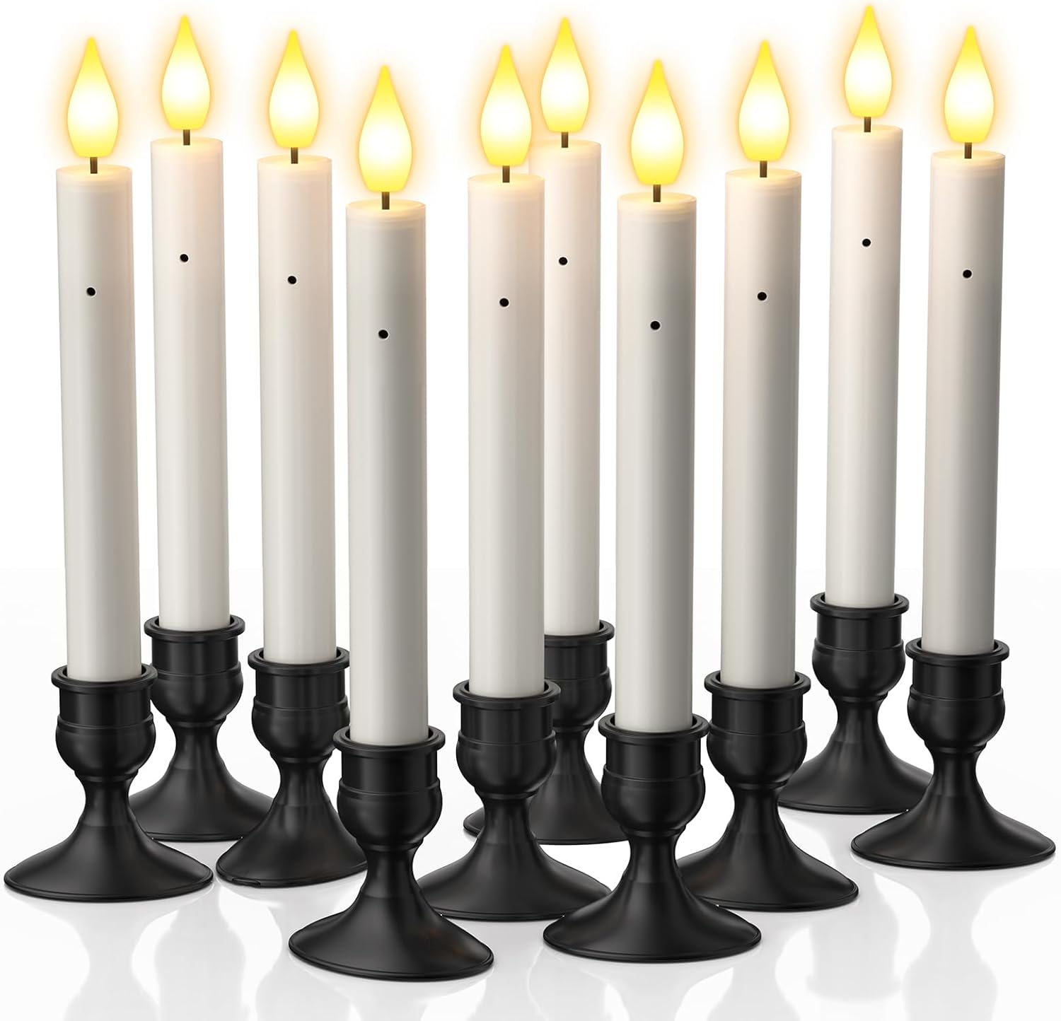 PChero 10 PCS Window Candles with Dusk to Dawn Sensor, 7.2 Flameless Taper Candles Battery Operated with Black Holders, LED Candle Sticks Christmas Window Lights for Home Christmas Holiday Decor