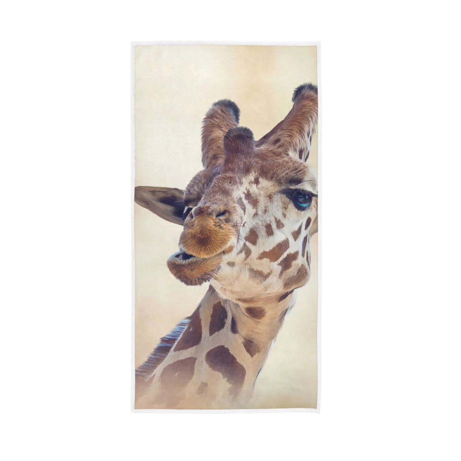 HUYGD Hand Towels Funny Giraffe Face Decor Fingertip Soft Face Towel Absorbent Bathroom Kitchen Towels