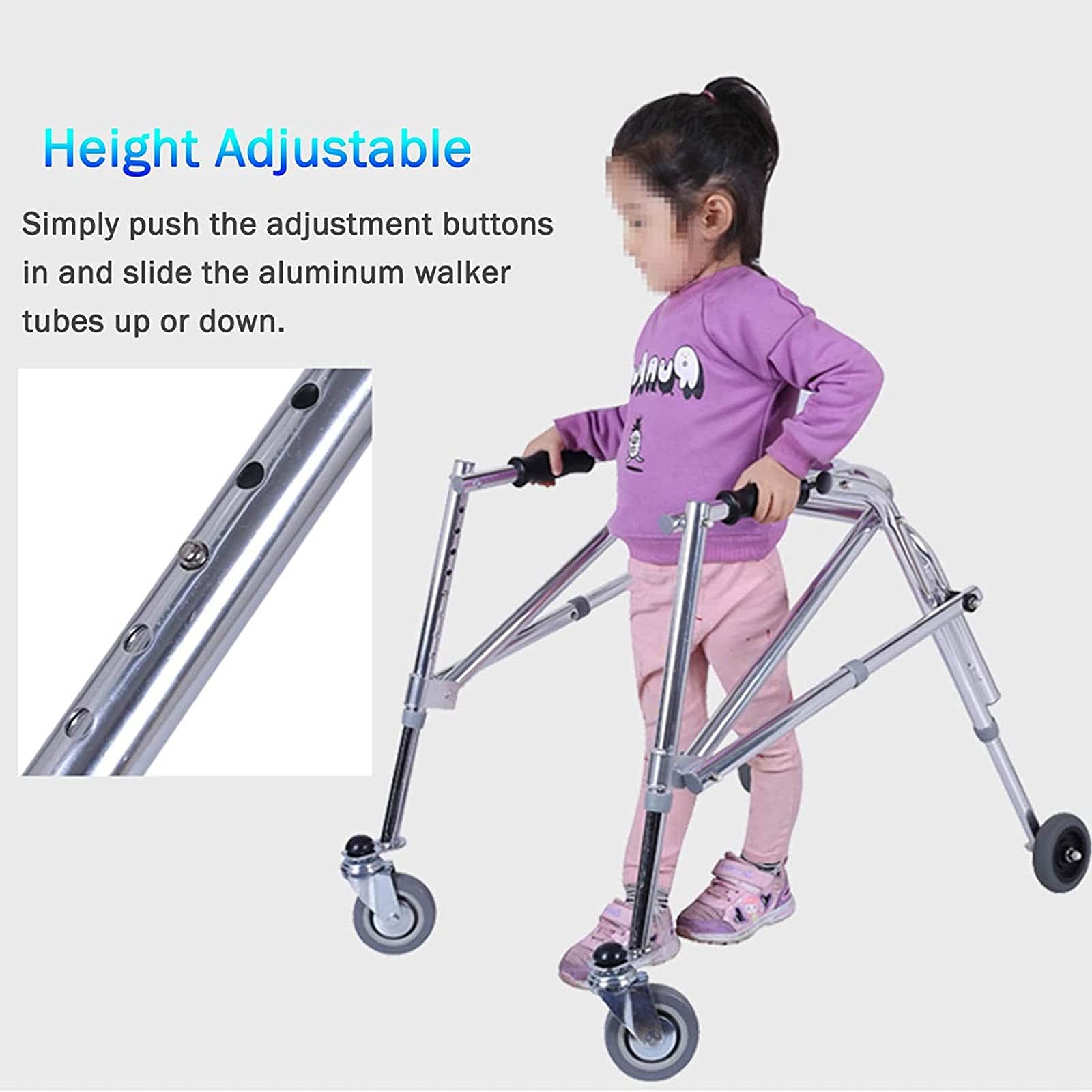 Andador médico plegable para niños con parálisis cerebral, ruedas ajustables para niños con discapacidades y uso hospitalario