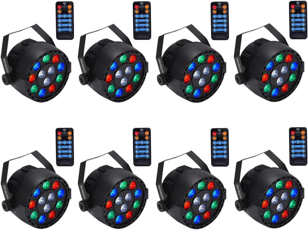 Stage Lights,SAHAUHY 12LED Par Lights RGB Uplights with Remote Sound Activated DMX Control uplighting for Wedding Event Club Party (8 Packs)