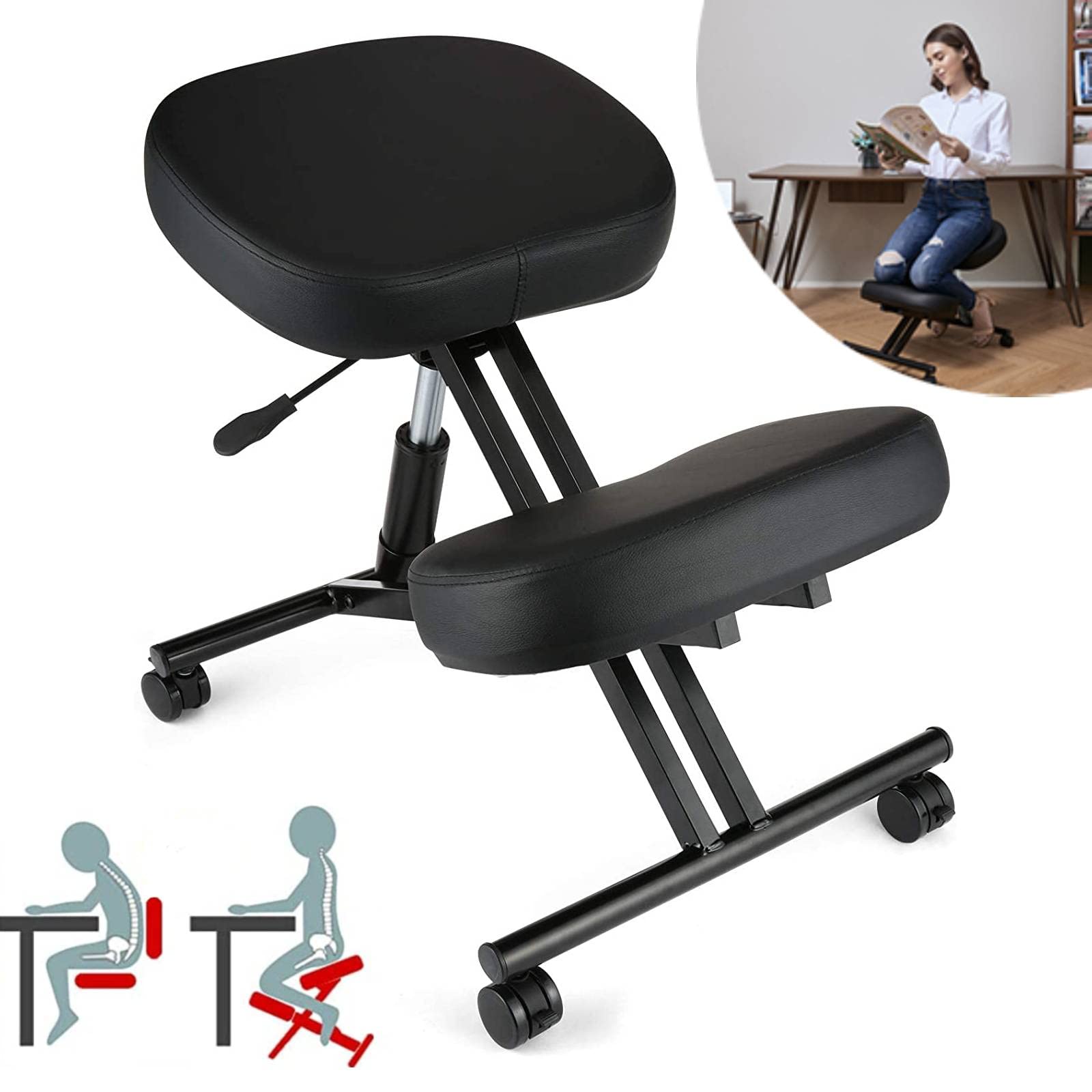 Himimi 5056_A Chaises à Genoux, Simili Cuir Fer, Réglage de la Hauteur par Pompe pneumatique, Upgraded