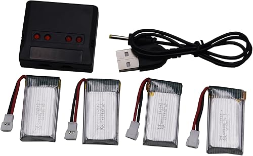 Miniatura 8 de Blomiky Paquete de 4 baterías y cargador Lipo de 3.7 V 500 mAh 1.85 Wh 25C MX2..0 Enchufe Lipo y cargador adecuado para Syma X5C X5 RC Quadcopter