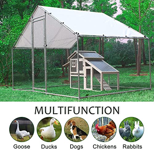 Outdoor Metal Chicken Coop Extra Large Chicken Run Walk In Poultry Cage Hen Runs For Yard With Cover For Chickens, Rabbits, Ducks, Cats And Dogs 6.5' X 9.8' X 6.5' #TOP3