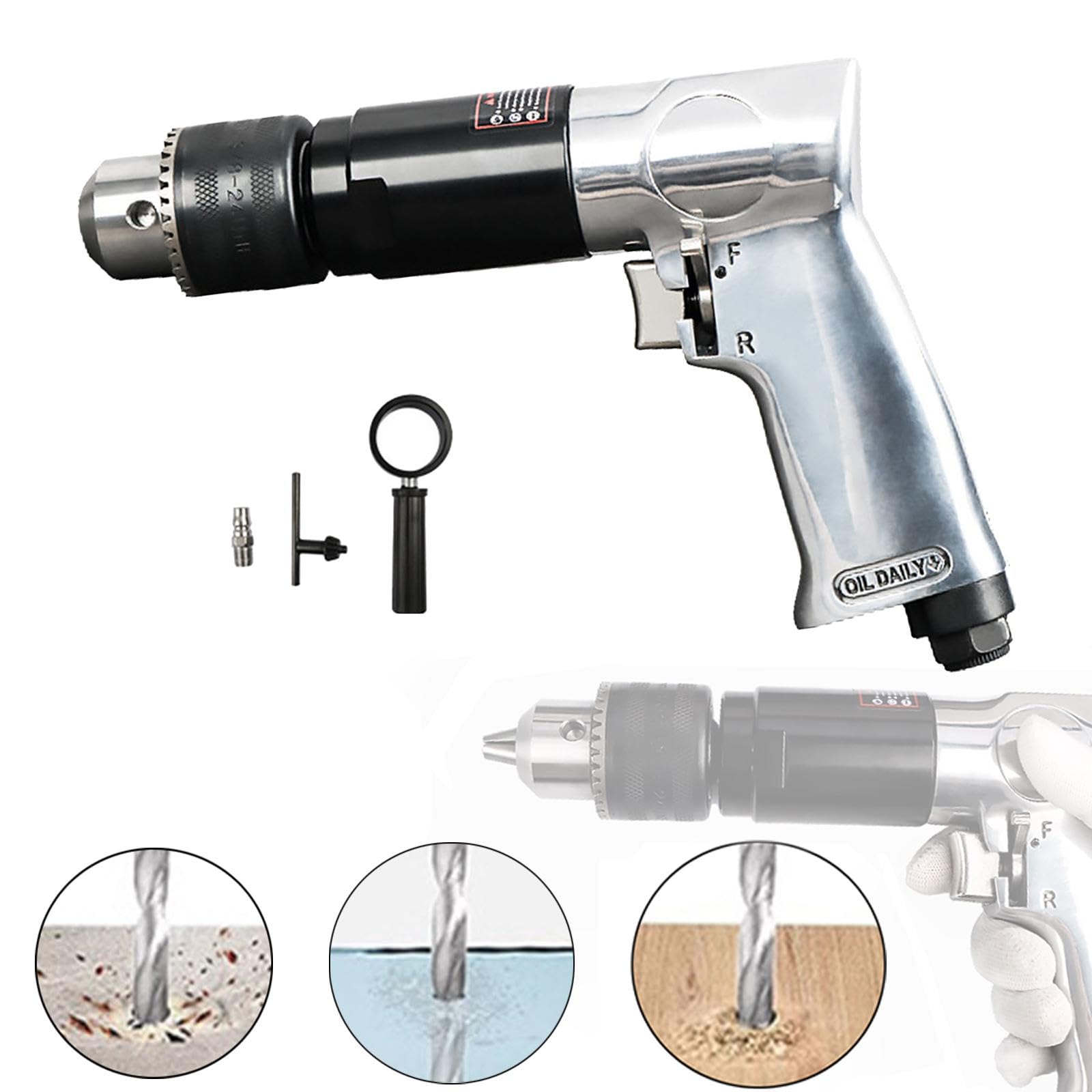 Trapano Pneumatico Da 1/2" con Funzione Reversibile E Connettore per Uso Meccanico