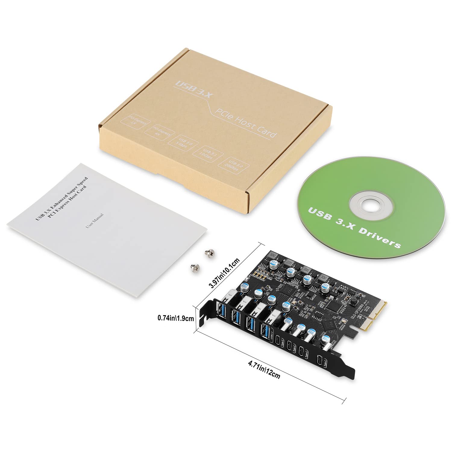 Tarjeta de Expansión PCIe USB 3.2 (USB 3.1) Gen 2, 8 Puertos (4 Type- C, 4 Type-A) 10 Gbps para Windows y Mac