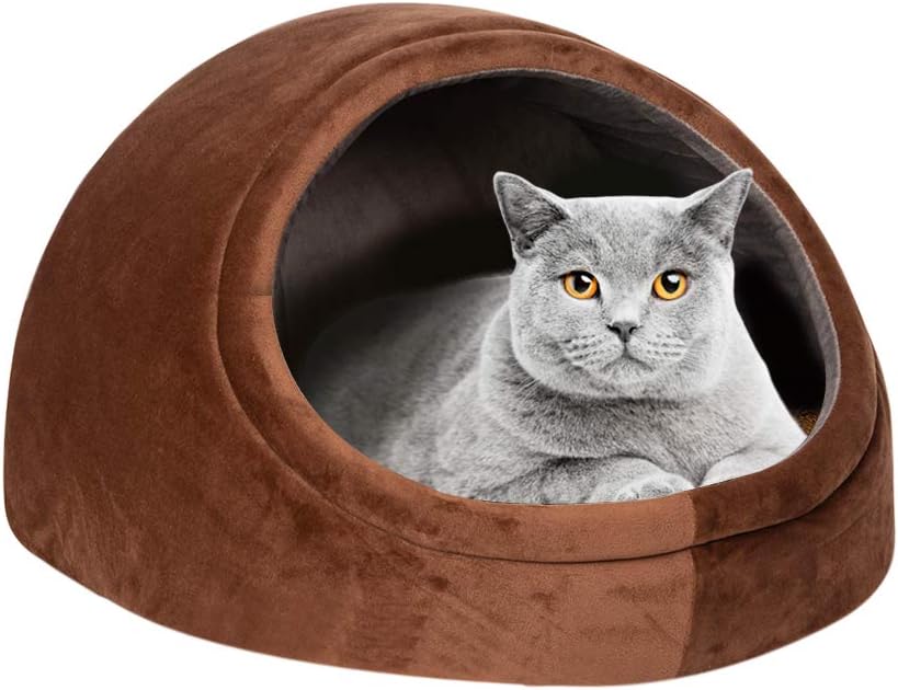 Autokcan Cat Beds for Indoor Cats, Cute Fluffy Washable Cat House Cave with Anti-Slip & Water-Resistant Bottom for Small Cats, Puppy,…