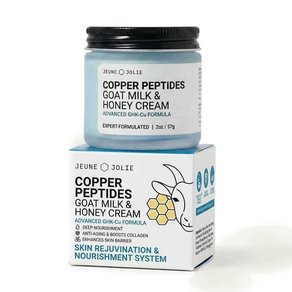 Jeune Jolie GHK-Cu Copper Peptide Goat Milk Face Cream with Honey - Advanced Barrier Repair Moisturizer with Peptides - Hydration for Dry, Sensitive Skin - Firms, Soothes & Smooths - 2oz