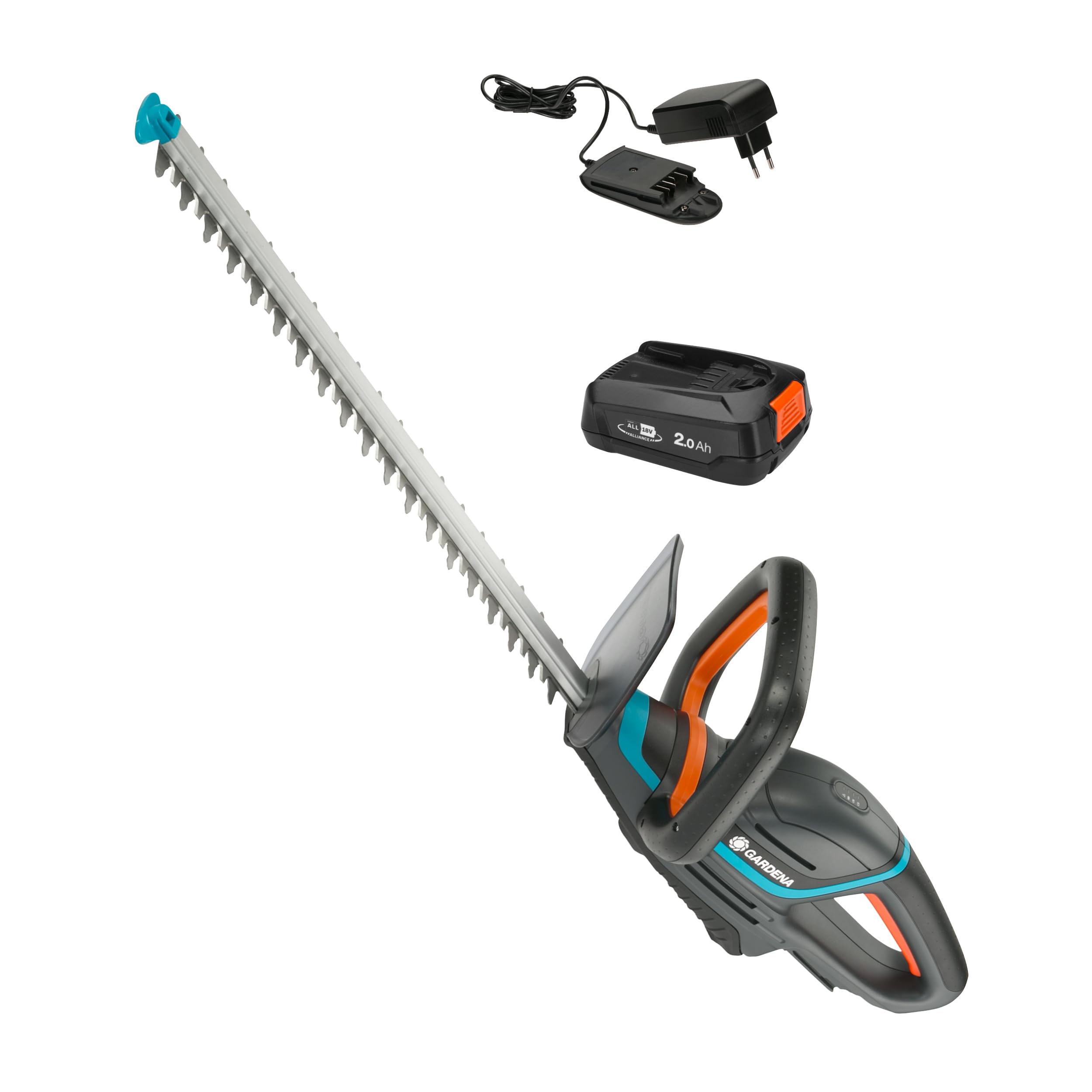 Gardena Akku-Heckenschere ComfortCut 50/18V P4A Ready-to-Use Set: Ergonomisch, Messergeometrie, Leichtgewicht, Akkustand, Kabellos (14730-20)