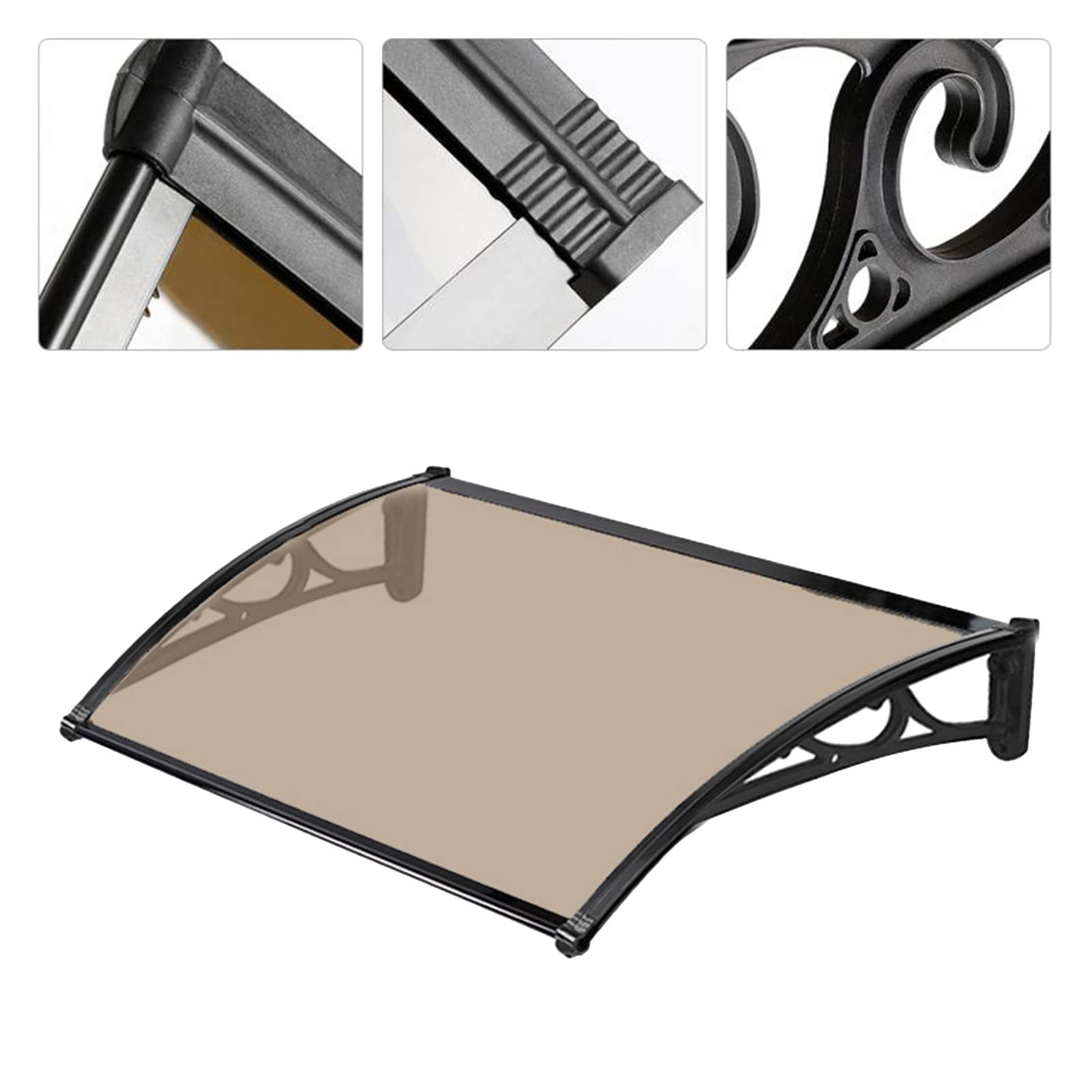 Voordeur luifel, buitenluifel, veranda luifel, buitenluifel, patio luifels voordeur luifel 60 x 60 cm 120 x 100 cm buitenluifel, raamdakhoes, aluminium stijf kunststof polycarbonaat vast, voor tuin C