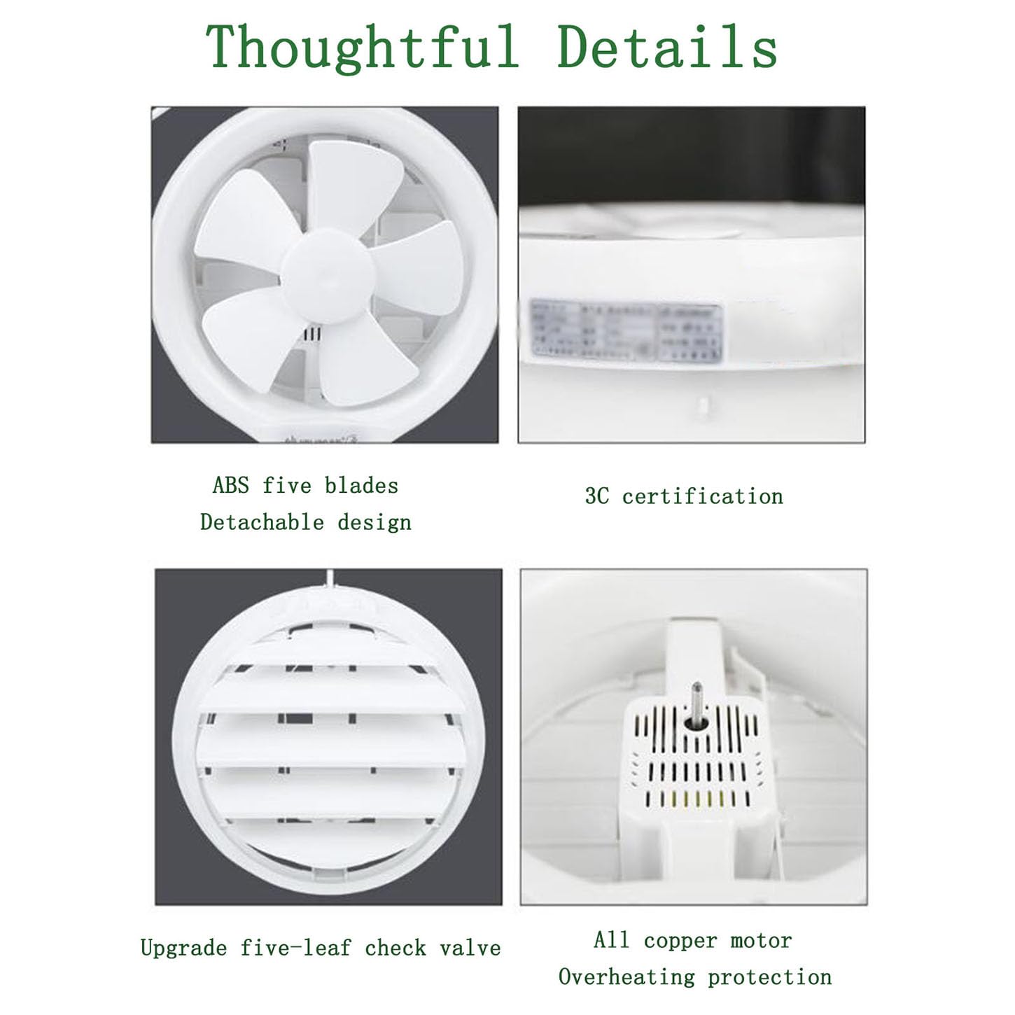 Aspiratore Bagno,Estrattore Aria con Valvola di Ritegno,Girare Ventola Aspirazione Cucina,Tutto Il Motore in Rame,per Ufficio,Serra,Garage,Calotta in ABS,Silenzioso,6 Inches
