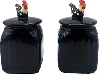 ROOSTER, BLACK W/DOTS 2-PIECE SALT & PEPPER SET, 83728 BY ACK.