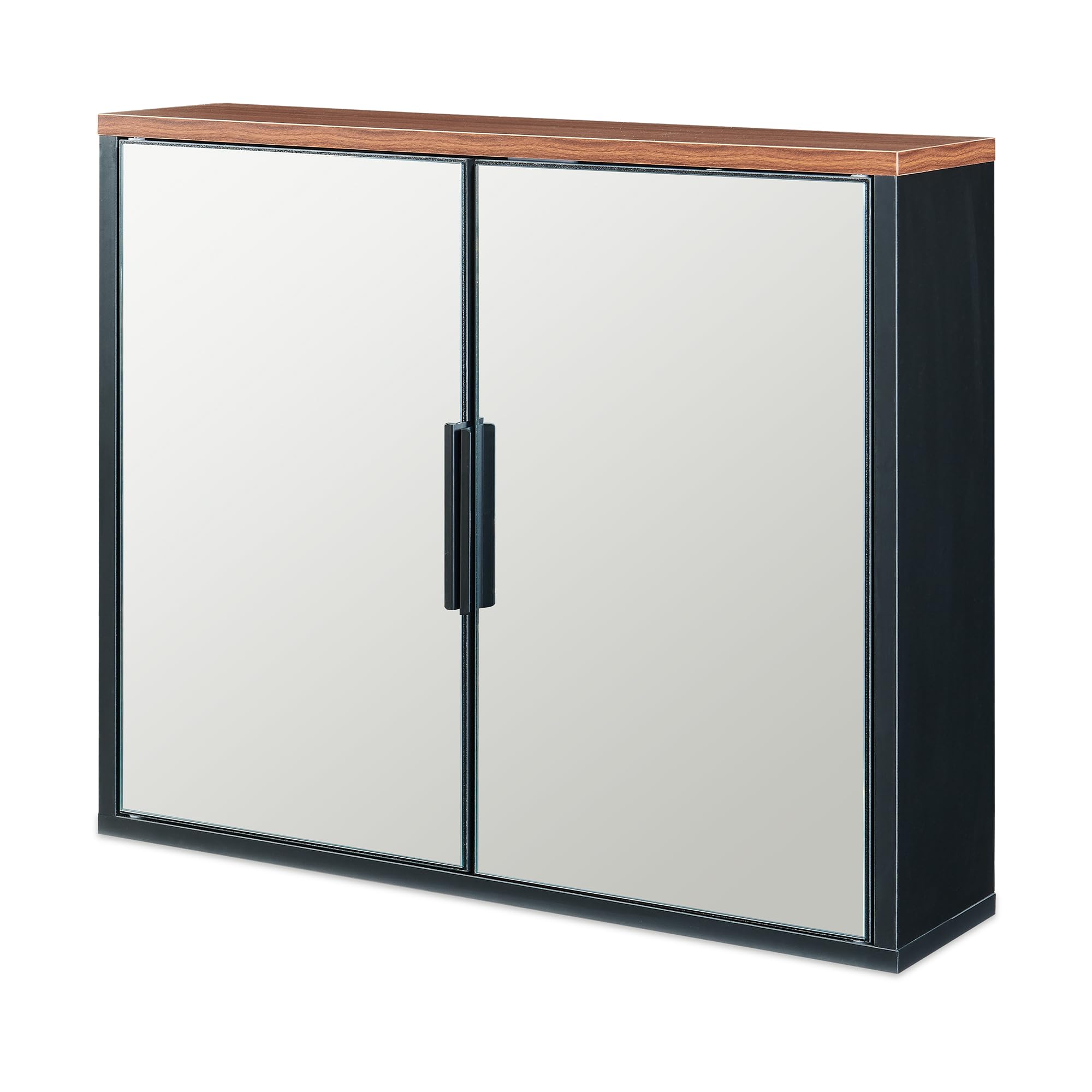 [en.casa] Spiegelschrank Bad Trond Hängeschrank Badspiegelschrank mit 2 Türen Badezimmerschrank hängend 50 x 60 x 15 cm Badschrank mit Spiegel Schwarz/Walnussoptik