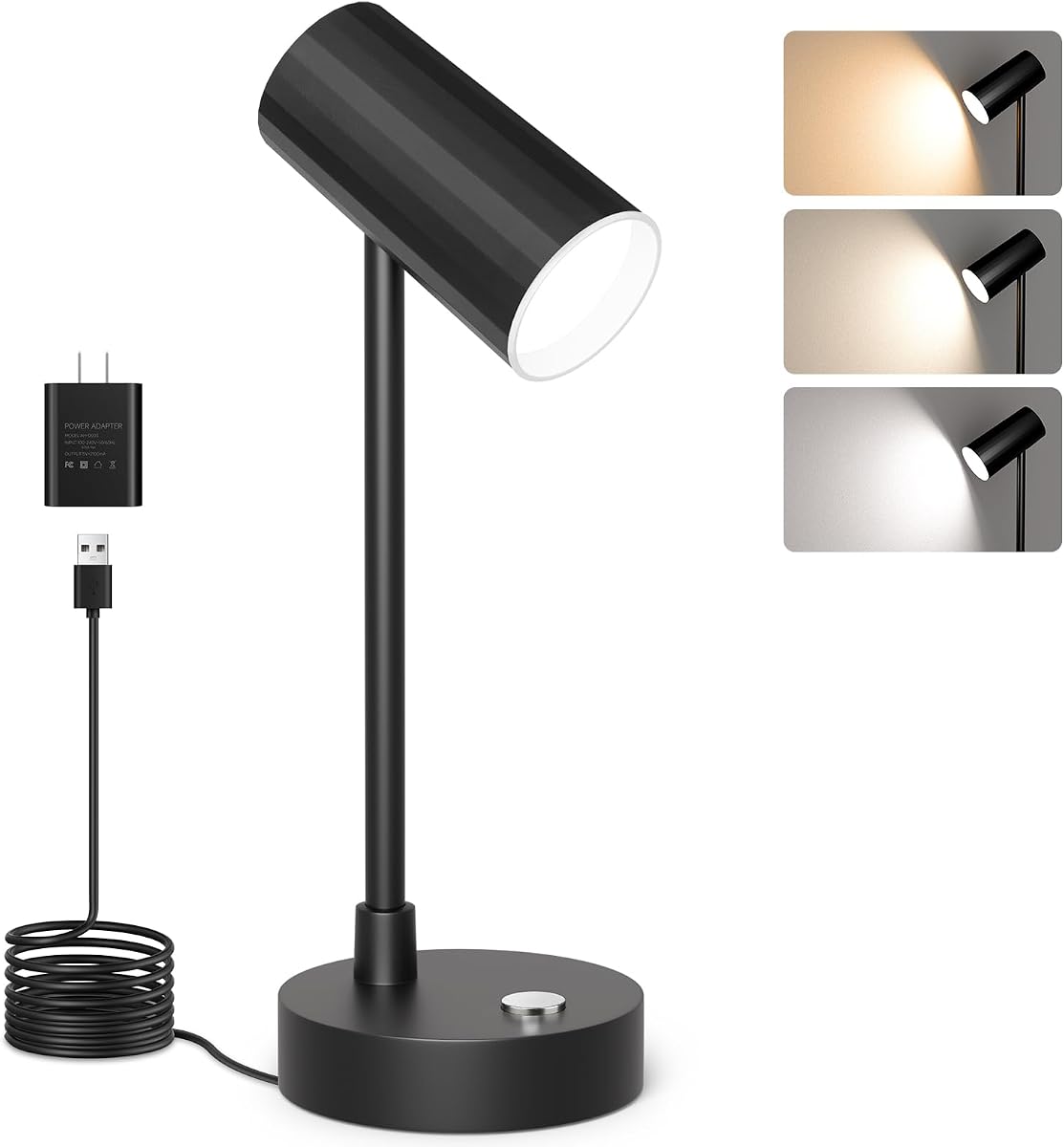 ShineTech LED Desk Lamp for Home Office, Small Table Lamp for Study & Work | Dimmable, 3 Color Modes, Touch Control, Eye-Caring, USB-C Powered, Memory Function, Adjustable Head, Compact, Non-Slip Base