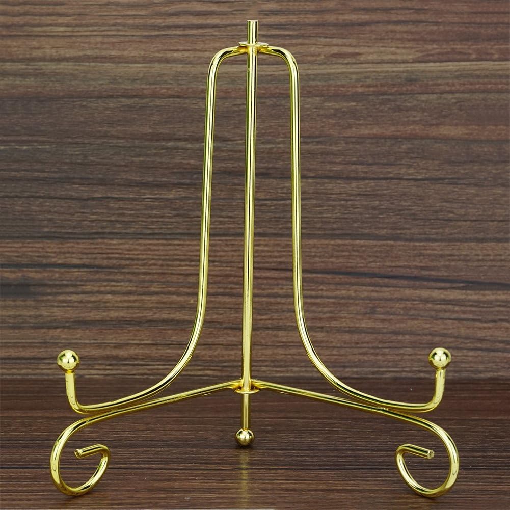 Prescent 6 inch Folding Gold Metal Frame Plate Holder Easel Stand for Picture Frame, Decorative Plates, Photo, Book, Collectibles (Gold, 6 inch)
