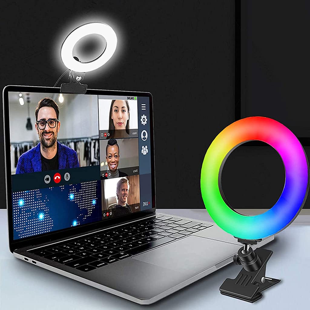 2 Pezzi Anello Luminoso da 6 Pollici, Kit di Illuminazione per Videoconferenza con Montaggio a Morsetto a Clip, 3000 K-6000 K, Mini Luci per Selfie a LED Piccole, per Registrazione Video