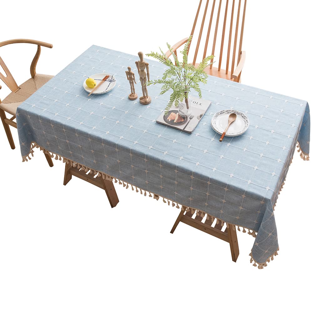 Nappe à carreaux bleu ciel en coton lin pour de chaleureux repas