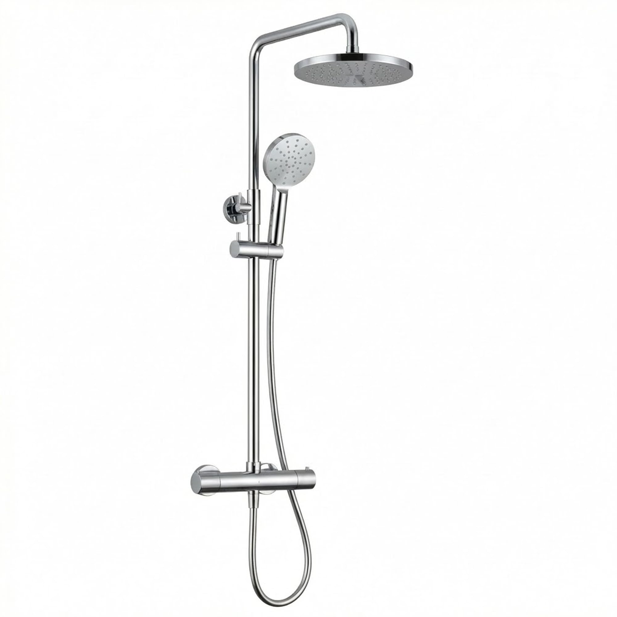Arko Bathroom Chrome Thermostatic Shower Mixer Set, Round Rainfall Shower Head With Adjustable Riser Rail, Mixer Shower Bar For Bathrooms, Brass Constructed (Chrome)