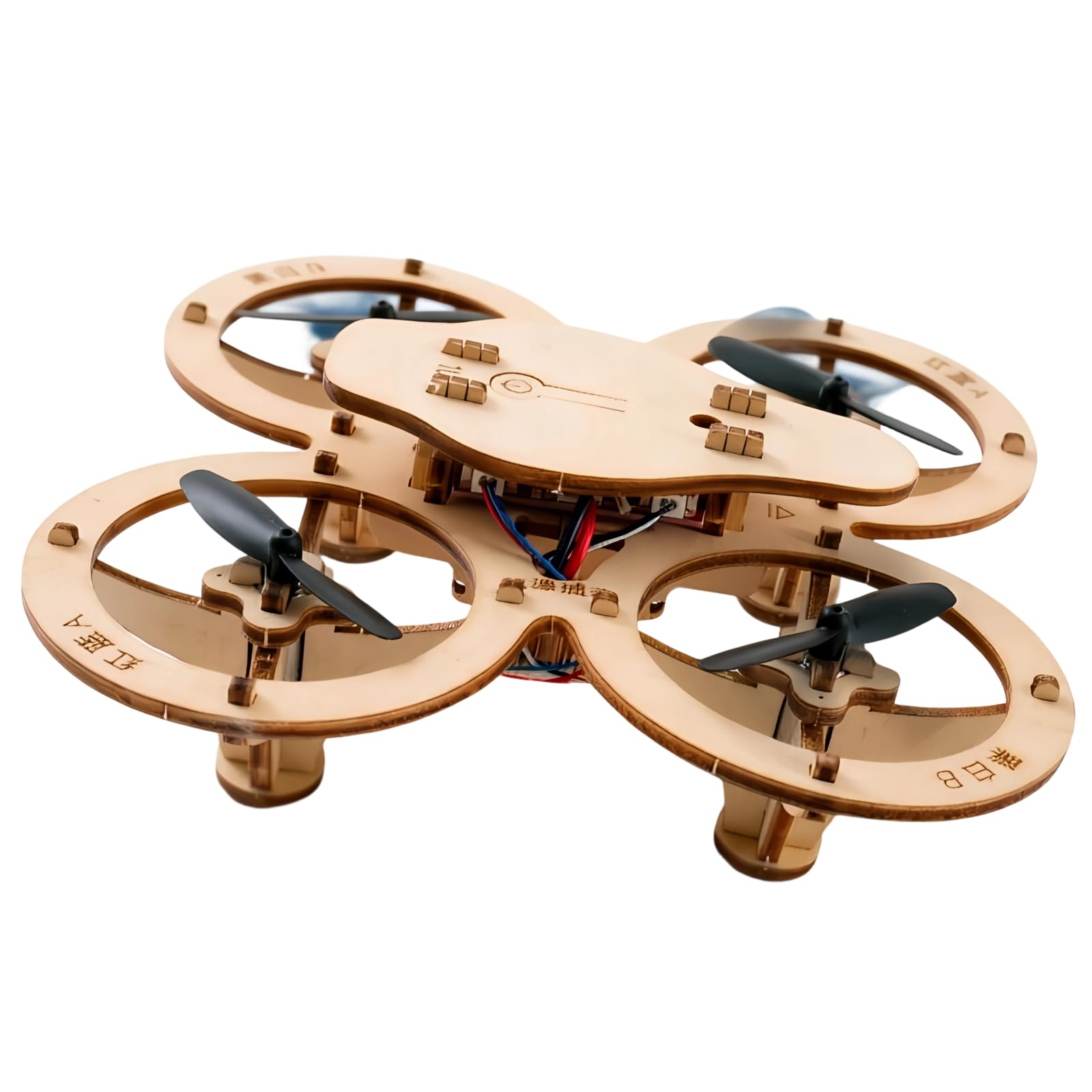 Deskium Holz DIY Quadrocopter Bausatz, leichter RC Quadrocopter, einfacher Aufbau, stabile Fluglage mit fixer Höhe, lehrreiches Modell zum Mitmachen, MINT Projekt für Naturwissenschaften