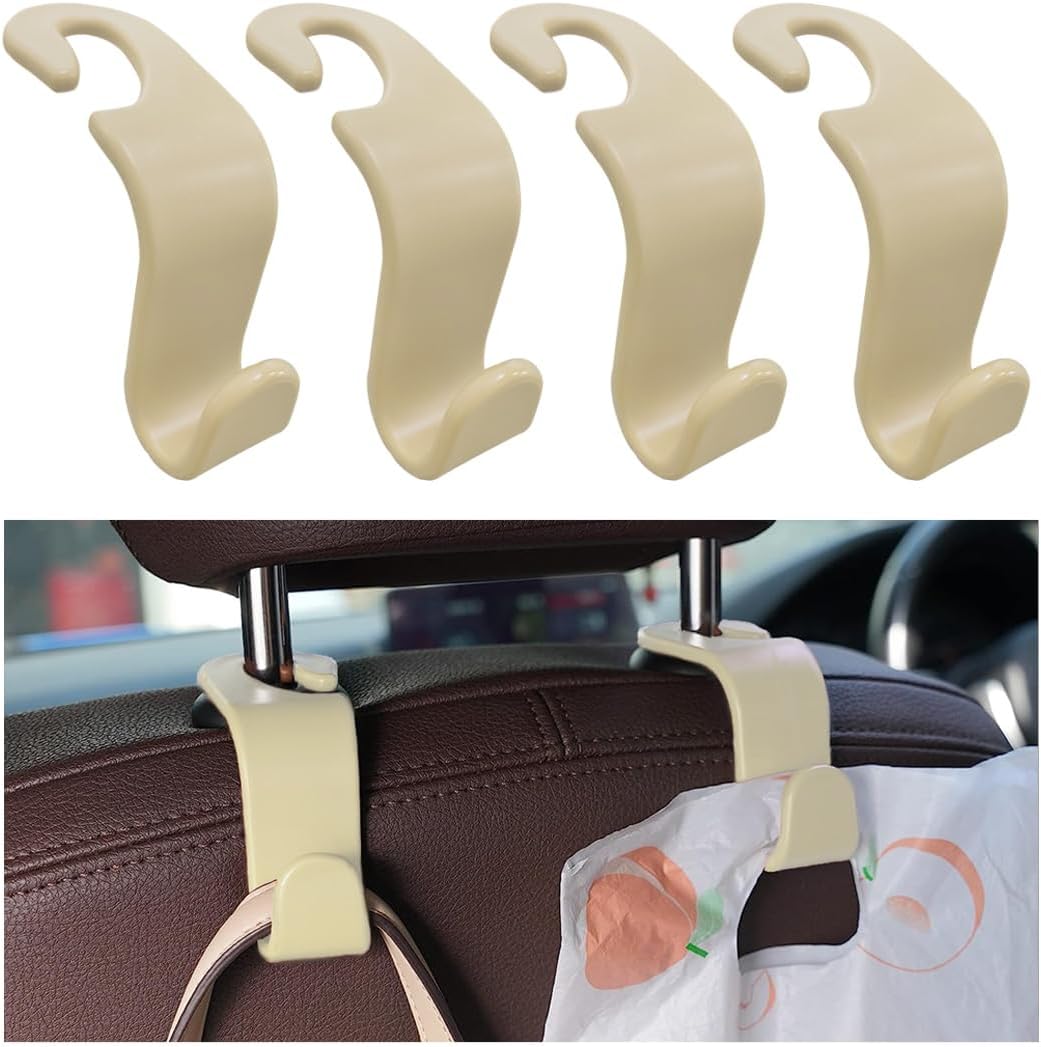 povtii 4PCS Car Seat Headrest Hook, Auto Back Seat Hanging Storage Organizer, Vehicle Seatback Hanger Holder for Purse Handbag Coat Umbrella, Universal Interior Car Accessories (White)
