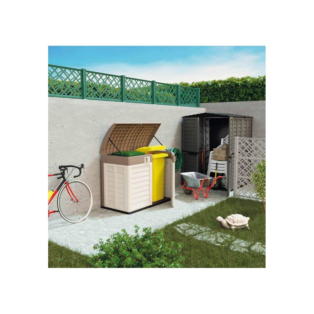 INTEC - Coffre de Jardin 1500L - Abri Poubelle Exterieur Polypropylène Verrouillable Rangement Outils Jardin