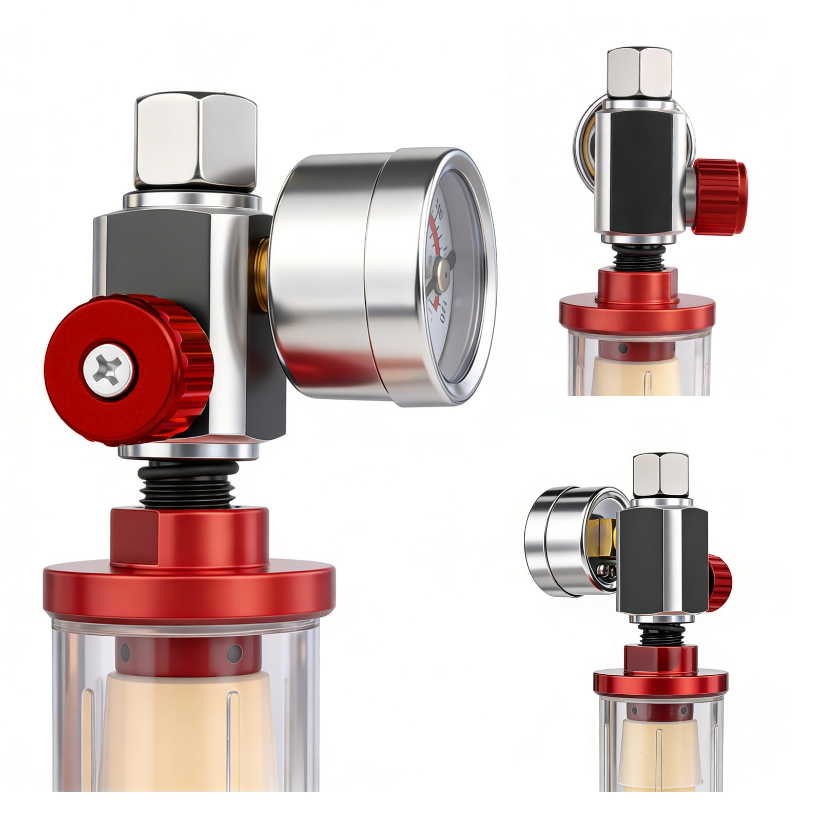 Régulateur de compresseur d'air et vanne de contrôle de débit avec manomètre G1/4" Entrée et sortie pour outils pneumatiques, peinture par pulvérisation, gonflage des pneus, 0-140 PSI