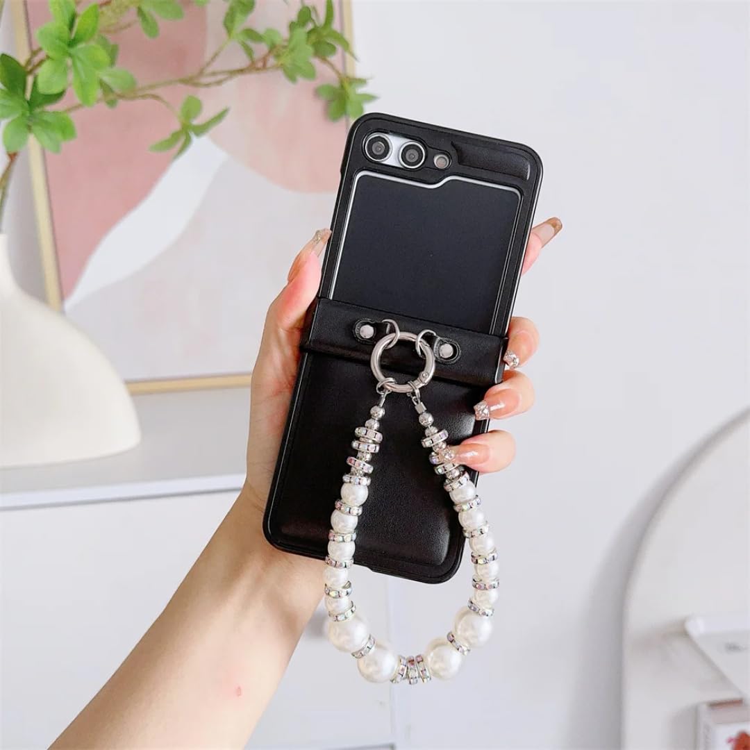 Coque Galaxy Z Flip 5 antichoc cuir noir dragonne rigide