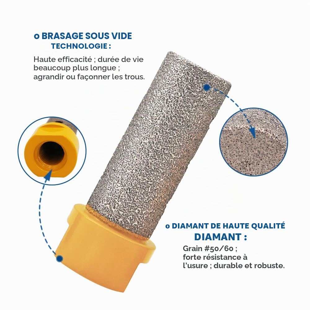 HIGHDRIL Foret Diamant Kit 11pcs(6/8/10/25/35/50/68/110mm Mèches Diamantées+20mm Fraise Diamant+50mm Mèches de Chanfrein+Adaptateur) Scie Cloche pour Carrelage Céramique Porcelaine Marbre Granit