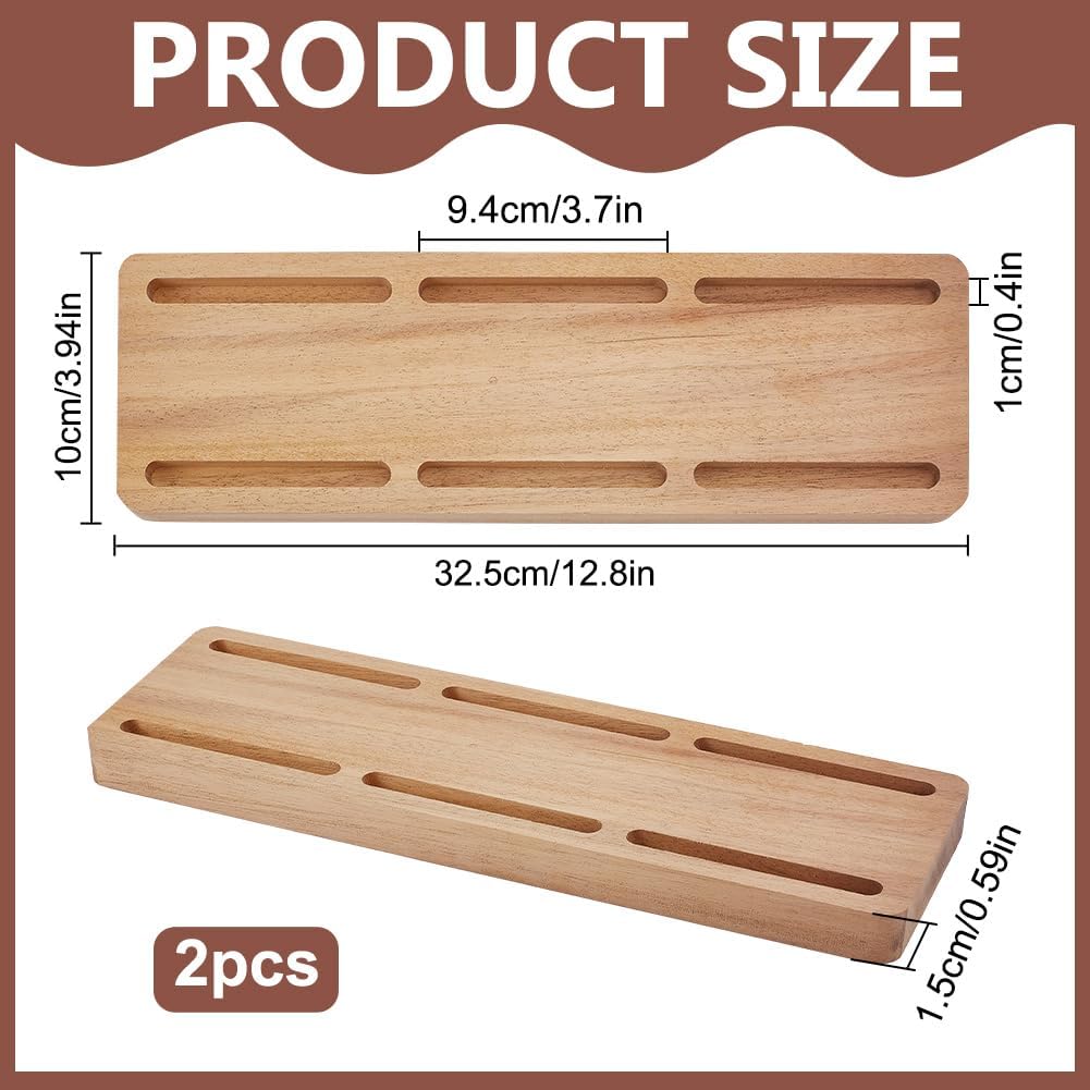 INFUNLY Wood Business Card Holder for Desk 12.8"×3.94" Wooden Business Card Display Stand 6 Card Slots Postcard Holder Wood Business Card Organizer Desktop Card Holders for Office Home Tabletop