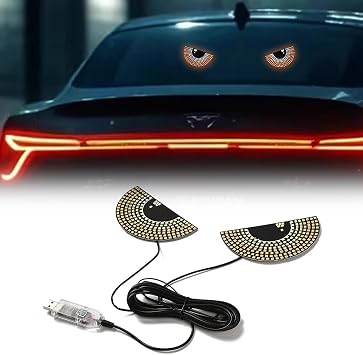 Blueshyhall Devil Eyes LED Car Sign Light for Front Back Windshield, Ambient Lighting USB Plug Play Dynamic Rear Display Funny Blink Demon Eye Lights, Yellow
