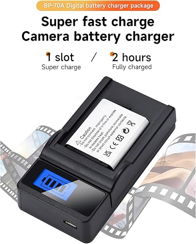 Miniatura 2 de Paquete de 3 baterías de repuesto BP-70A con cargador para Samsung BP70A BP 70A WB30F, WB35F, WB50F, DV150F, ST150F, MV800, ES65, ES67, ES70, ES71,