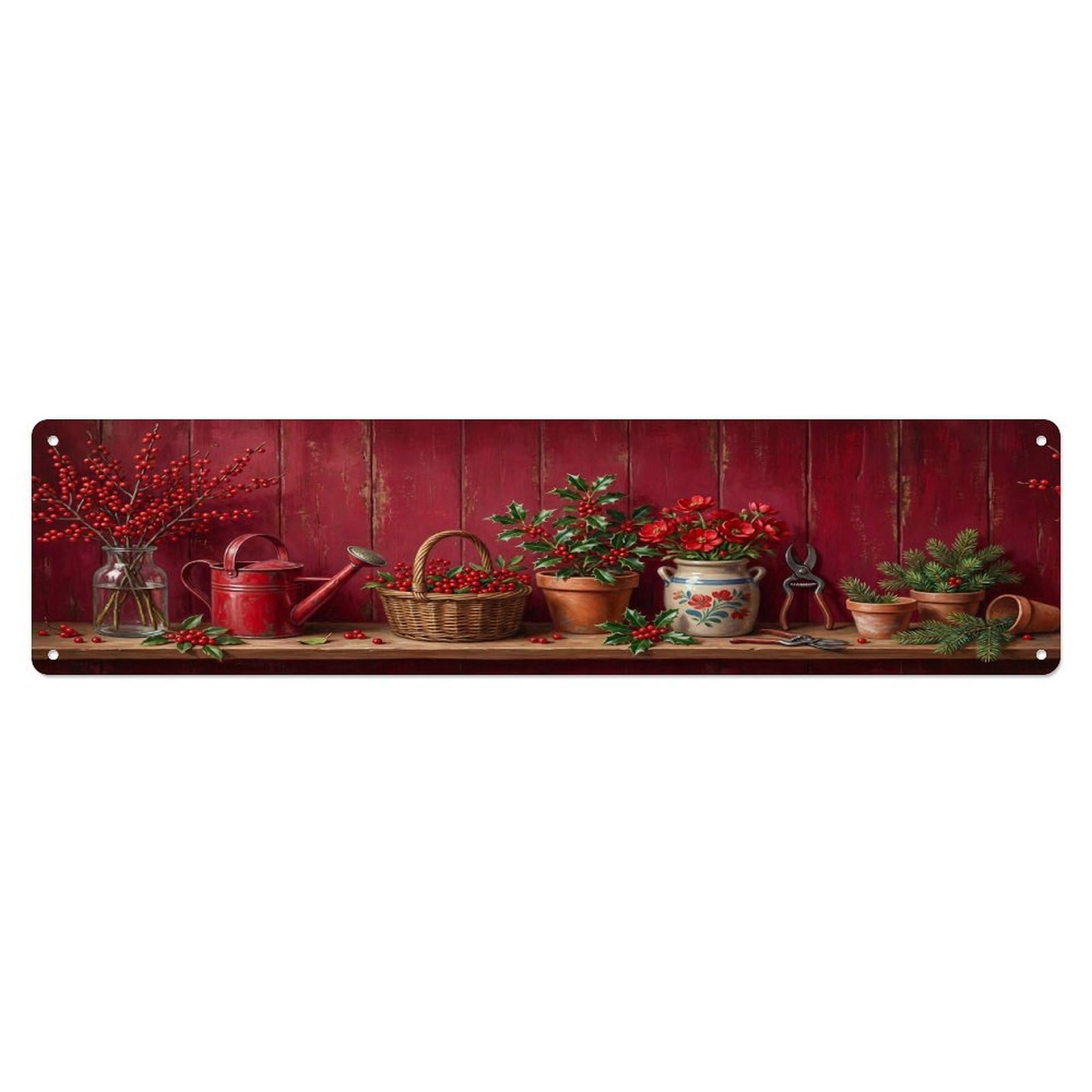 Floral Garden Tools Berry Branch Pattern Print Metal Tin Sign
