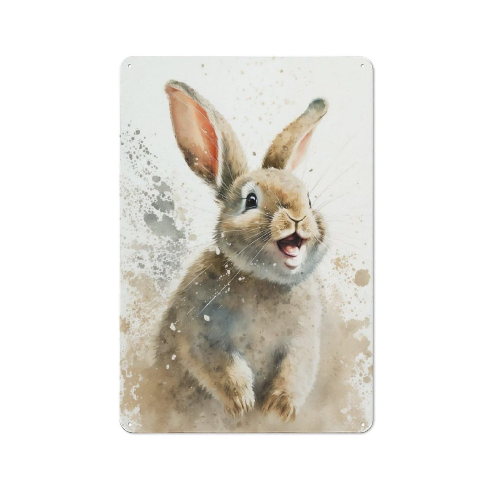 Junmoney Rabbit Watersketch Drawing Tin Wall Plaque 30X20cm With For Pub Or Café, For Collectors Of Retro Metal Wall Decor