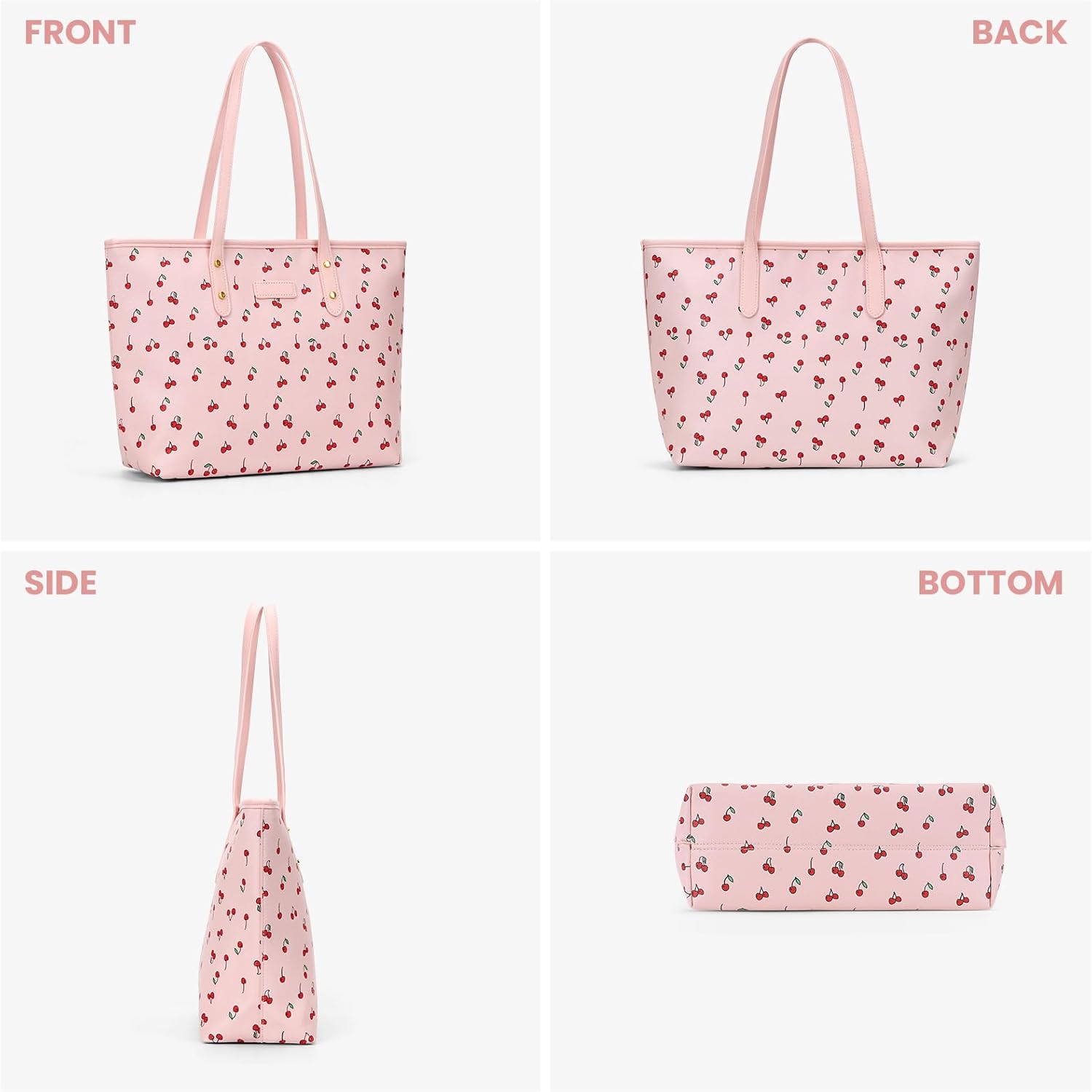 Coquette Bow Cherry Tote Bag For Women Cute Bow Cherry Print Medium Top Handle Handbag Pu Leather Shoulder Bag - Image 4