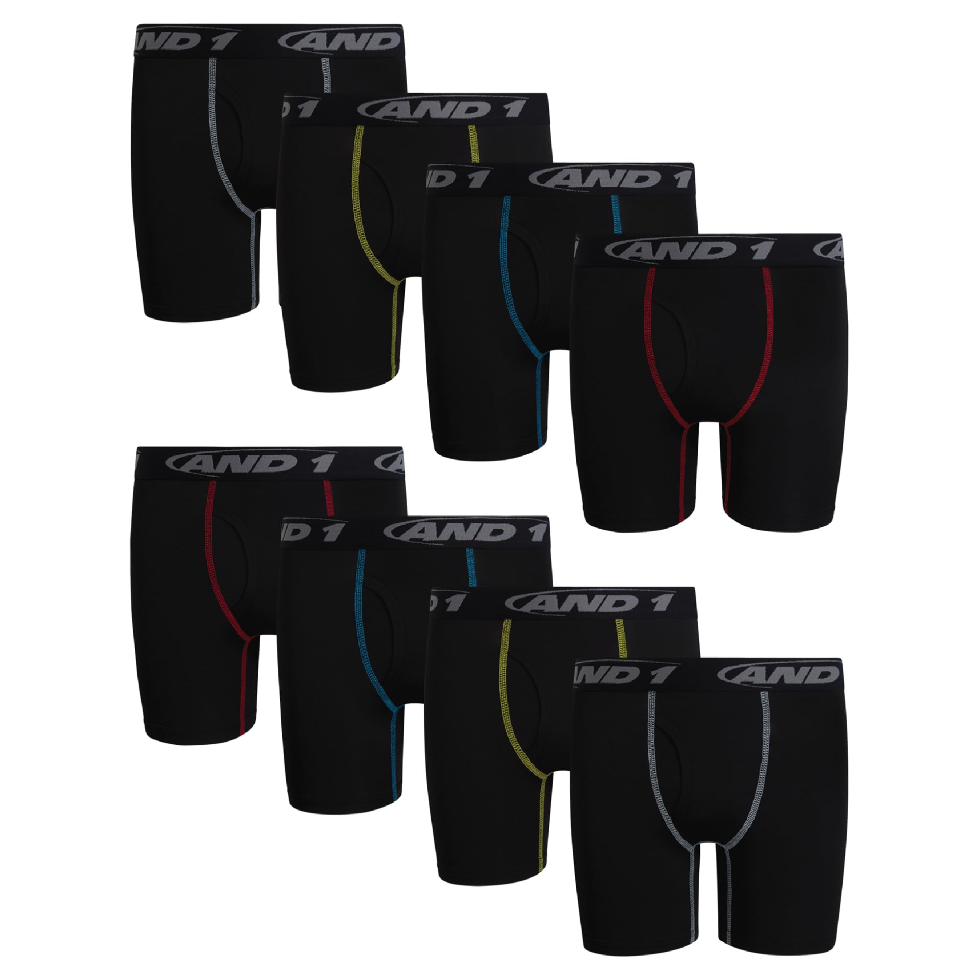 AND1 Boys Boxer Briefs - 8 Pack Performance Boys Underwear Boxer Briefs with Functional Fly Pouch 5 Inseam