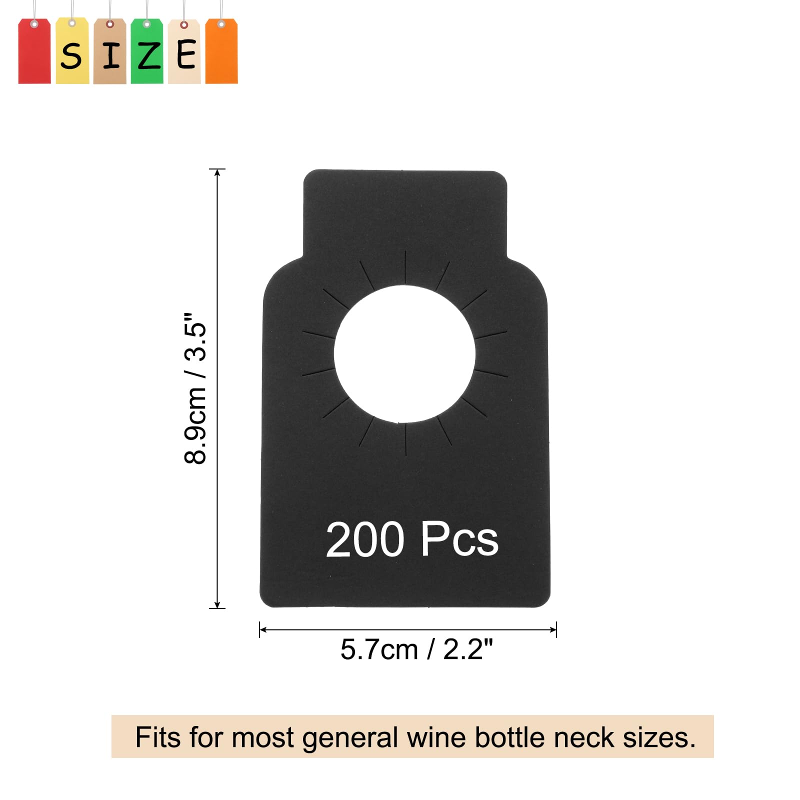 QUARKZMAN 200Pz Etichette Bottiglia Vino, Etichette Appese al Collo Bottiglia per Conservazione Cantina, Etichette Appese per Nome, Anno, Note di Degustazione (2.2x3.5, Nero)