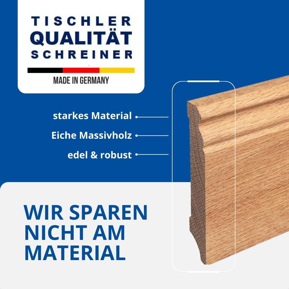REESE Massivholz-Sockelleisten | Eiche geölt | Hamburger/Berliner Profil | 100mm Höhe | 1 Stück / 2,3lfm