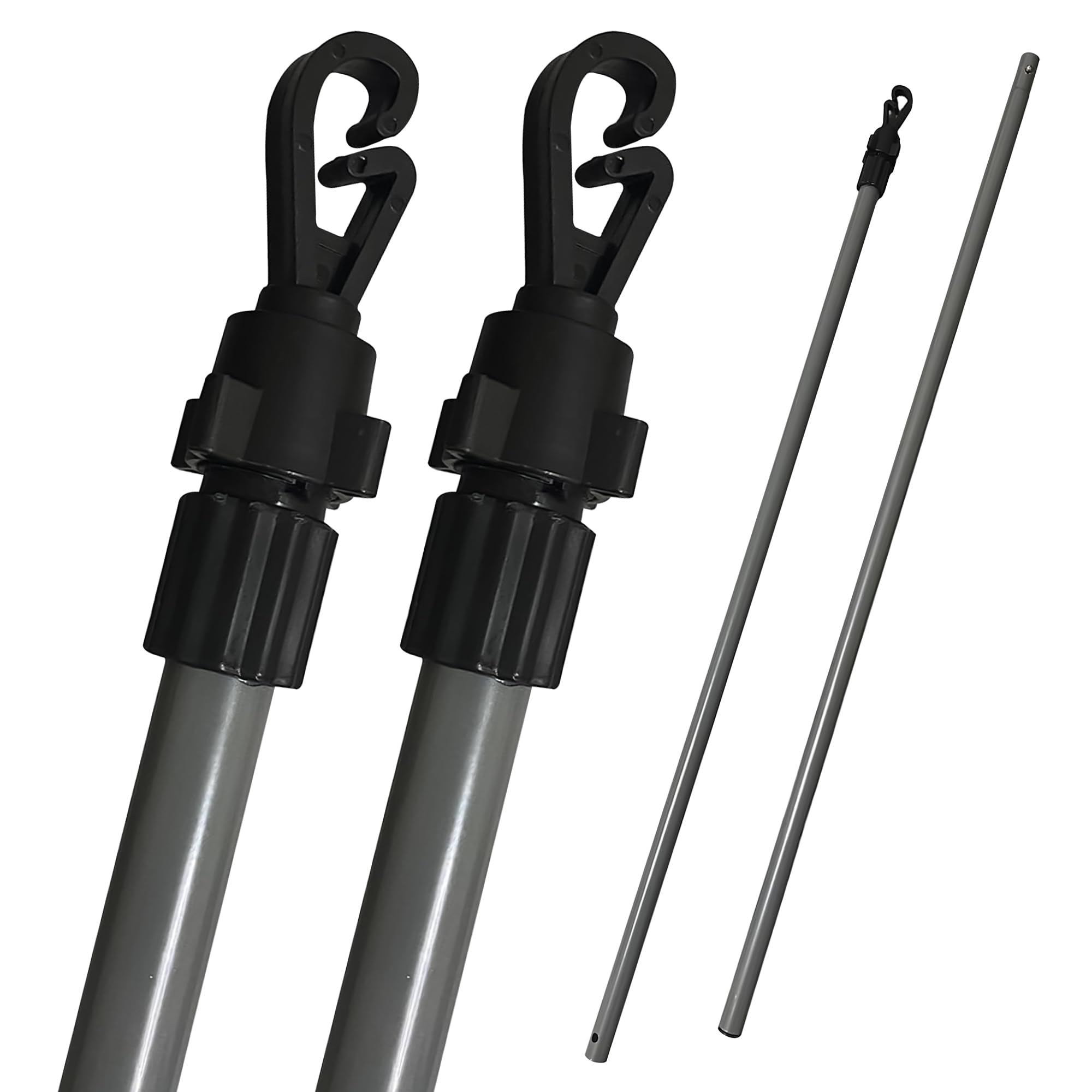 Winsome Grey 2 X Washing Line Pole Clothes Line Prop Telescopic Extendable 2.4M Laundry Support Rod - Galvanised Metal Ideal For Traditional Clothesline Indoor, Outdoor, Home, And Garden