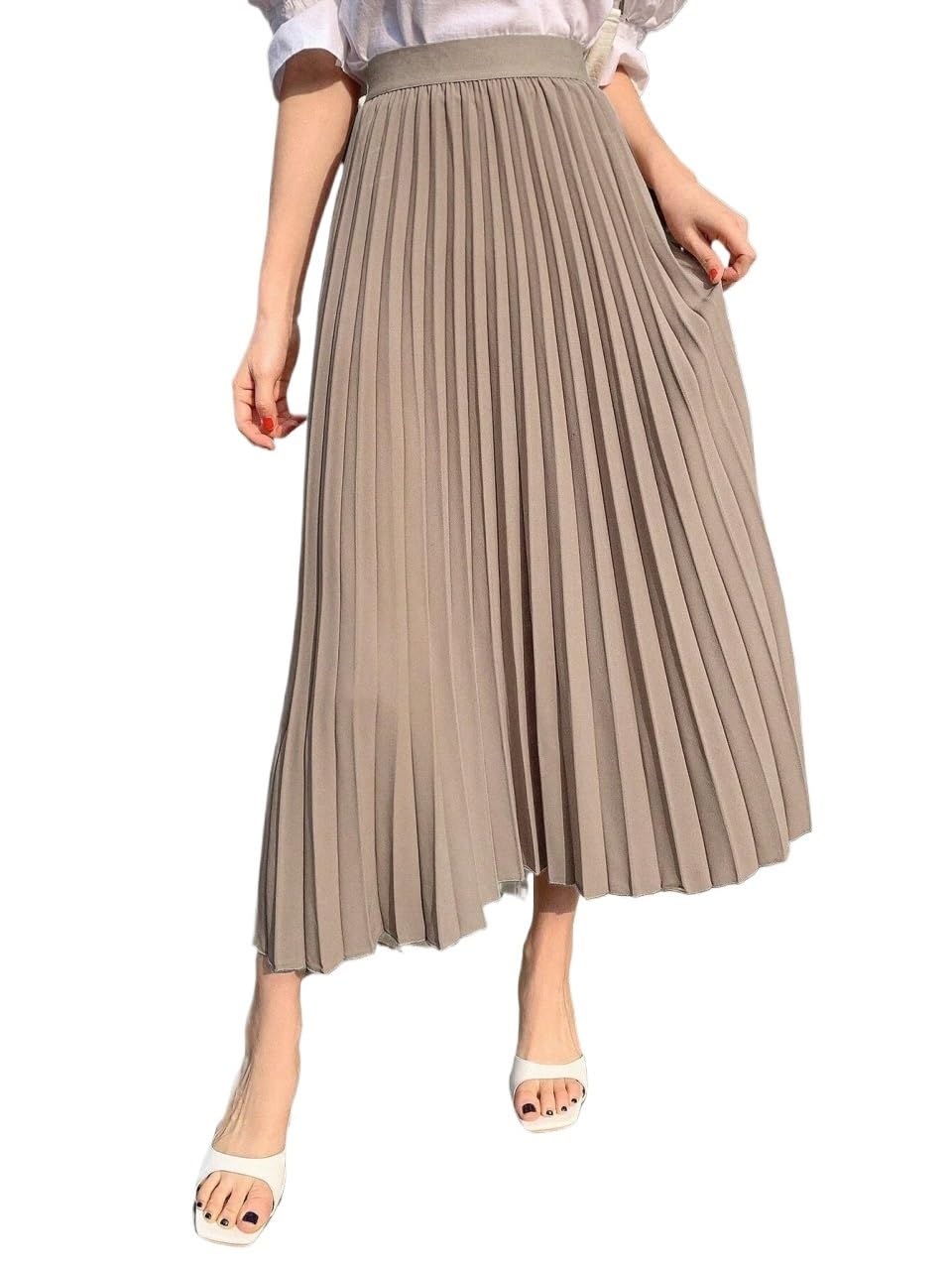 Solid Color Pleated Long Skirt Womens Basic Versatile Trendy Skirt