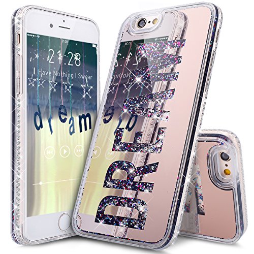 ikasus iPhone 6S Plus Case,iPhone 6 Plus Case, Rose Gold Plating Mirror Dream Quicksand Flowing Floating Bling Glitter Sparkle Hard Back Soft TPU Bumper Cover Case for iPhone 6S/6 Plus 5.5