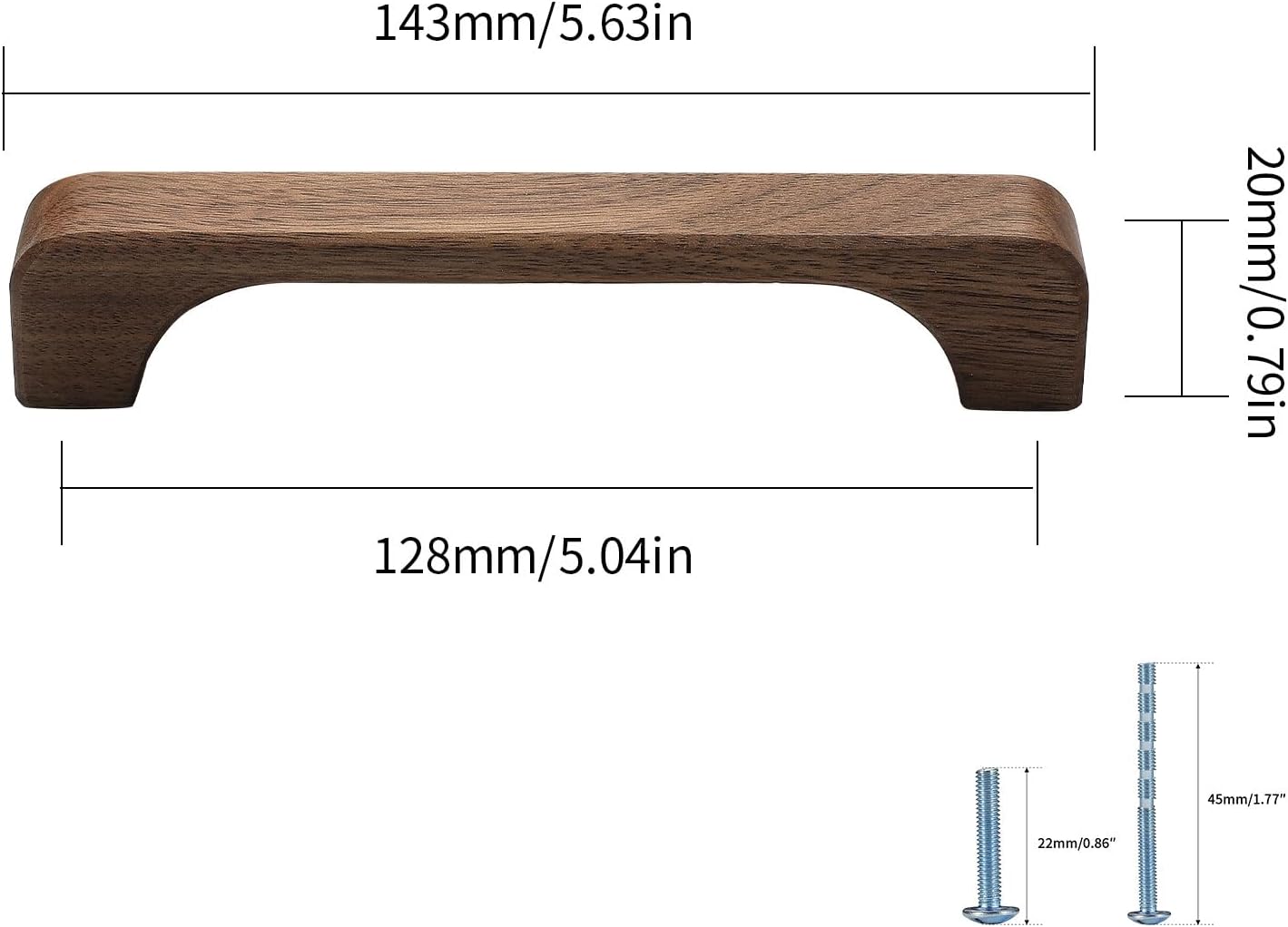 2 pcs Walnut Wood Pulls Handles Kitchen Cabinets Furniture Dresser Wardrobe Cupboard Drawer Pulls Handles,5" Hole Centers