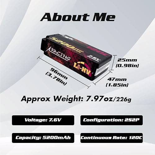 Miniatura 3 de CNHL 2S Shorty Lipo Battery 5200mAh High Voltage 7.6V Lipo Battery 120C Estuche rígido con enchufe Bullet EC3 de 0.197 in para coche RC tanque barco
