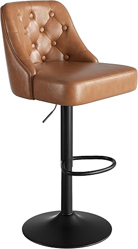 Miniatura 44 de Juego de 2 taburetes de bar, taburete de bar ajustable de altura de mostrador con respaldo, sillas de bar tapizadas de piel sintética, taburetes de