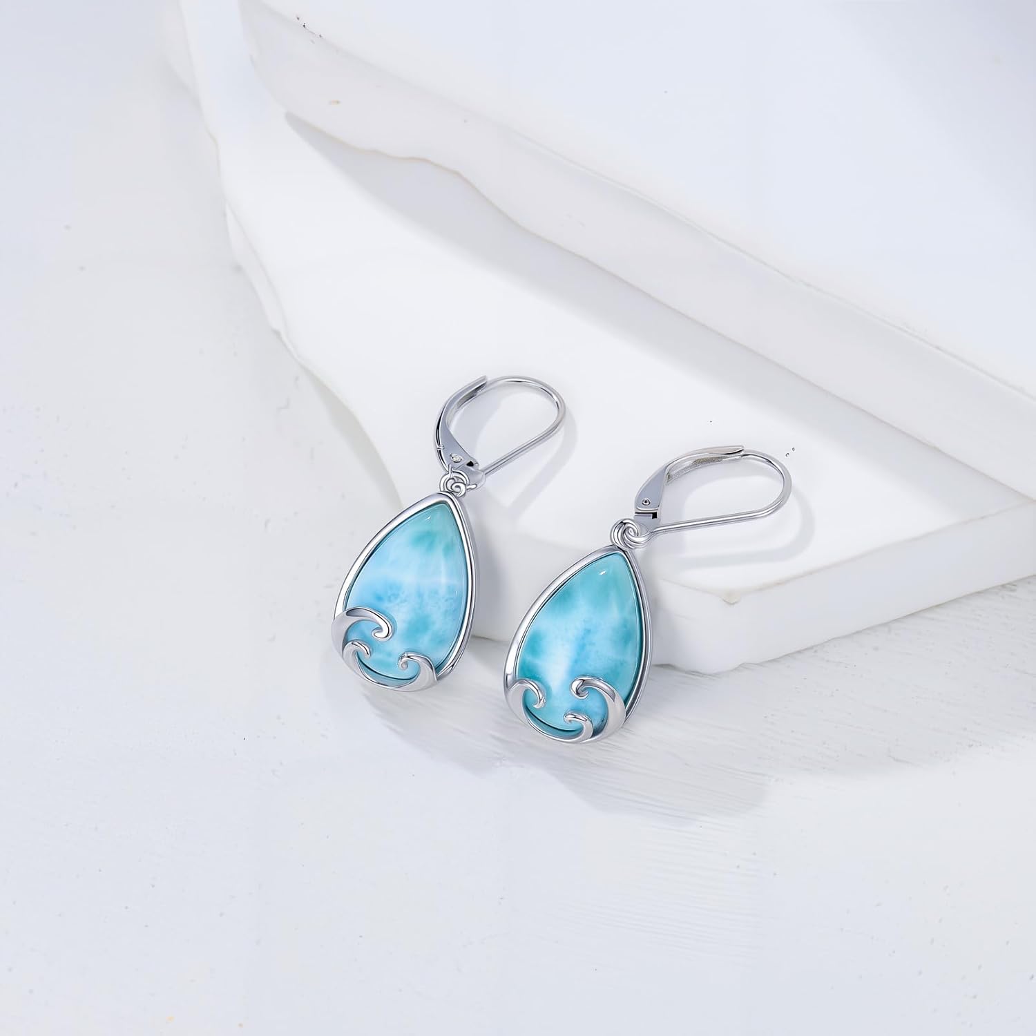 Natural Larimar Earrings 925 Sterling Silver Real Teardrop Larimar Gemstones Drop Dangle Earring Jewelry Gifts for Women - Image 2