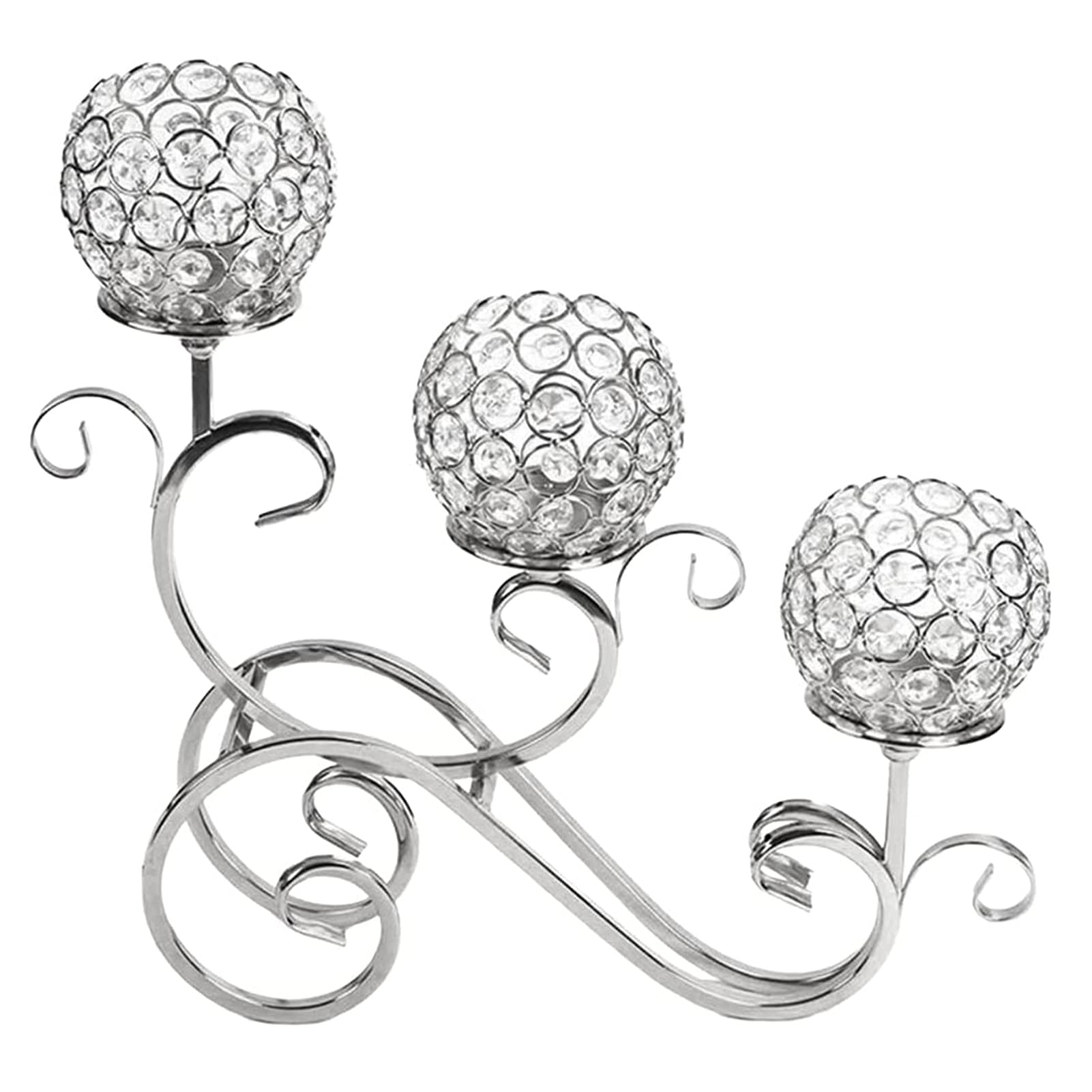 Crystal Candle Holders 3 Arms Candelabra Sparkling Elegant Candelabra Dining Table Decor for Wedding Gold (Silver)